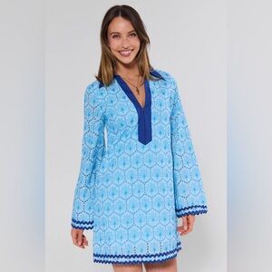 Avara Cove Blue Embroidered Tunic Dress | Size S | NWOT